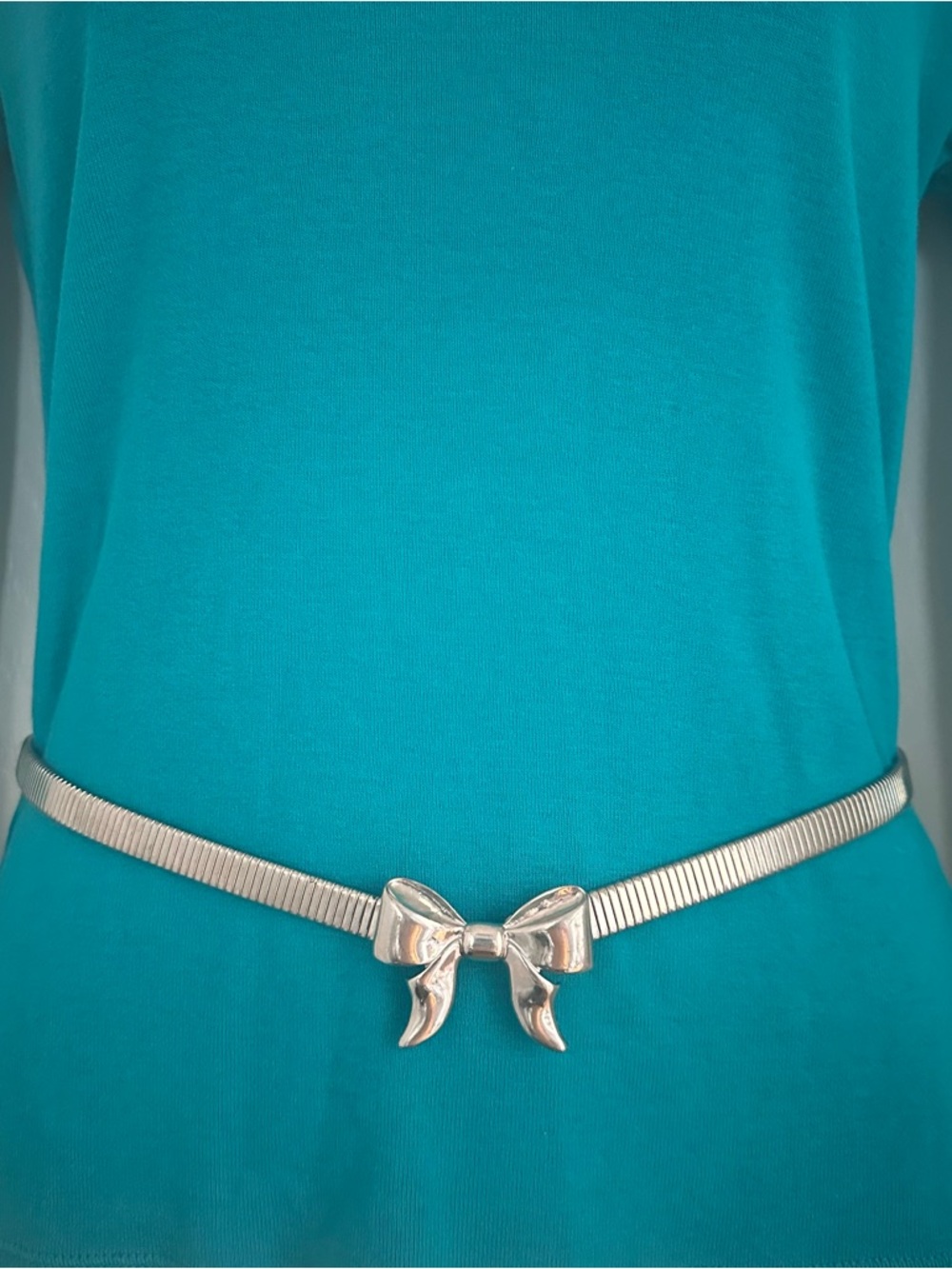 Vintage Silver Stretch Belt Bow Buckle 24/28 in Waist Cinch Retro Metal Belt